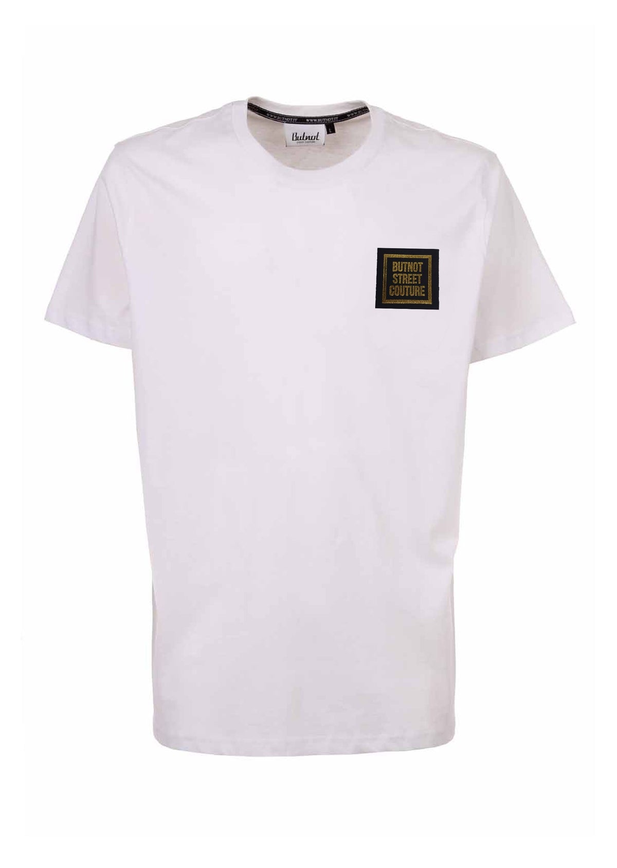 T-SHIRT CON PATCH ORO QUADRATO