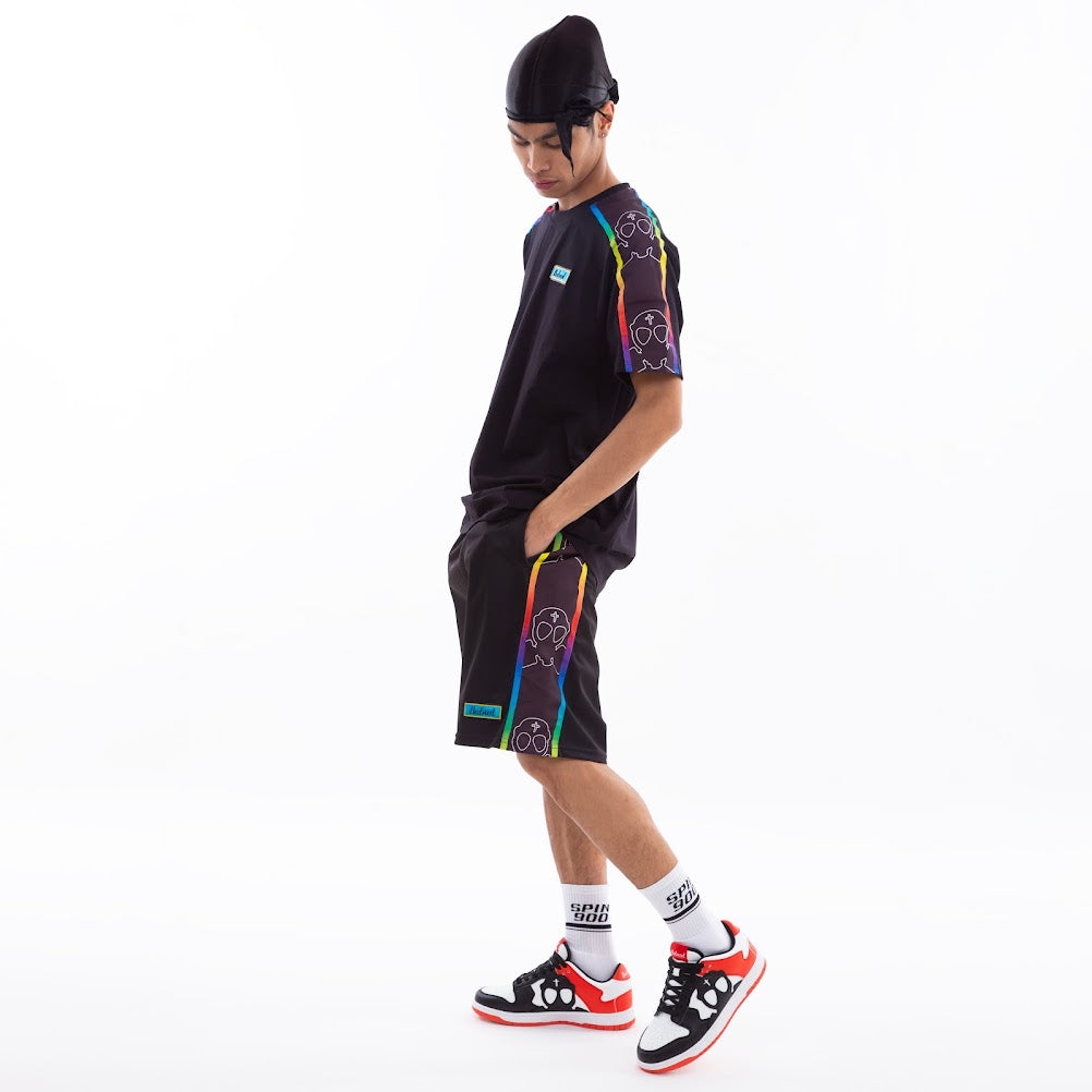 SHORTS TRIACETATO CON BANDA MULTICOLORE