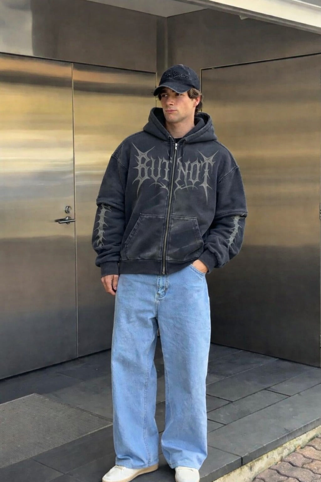 HOODIE ZIP BUTNOT WASHED CHROME